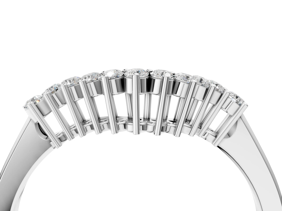 Silver Round Diamond V-Shaped White Gold Band with Prong Setting