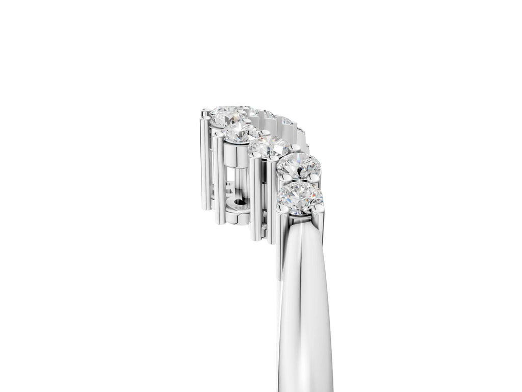 Silver Round Diamond V-Shaped White Gold Band with Prong Setting