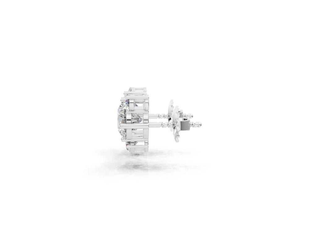 Silver Round and Oval Diamond Hydrangea Bouquet Stud Earrings with Round Diamond Accents