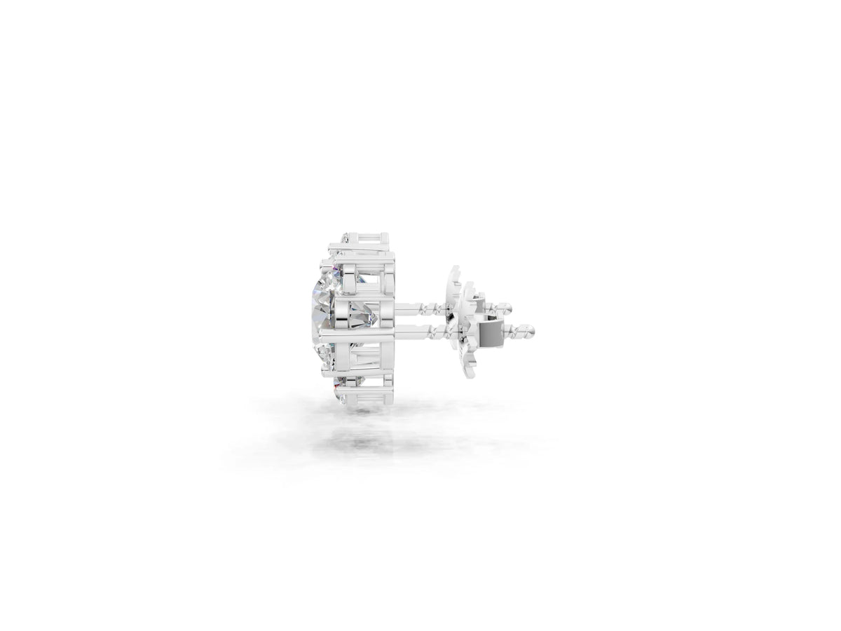 Silver Round and Oval Diamond Hydrangea Bouquet Stud Earrings with Round Diamond Accents