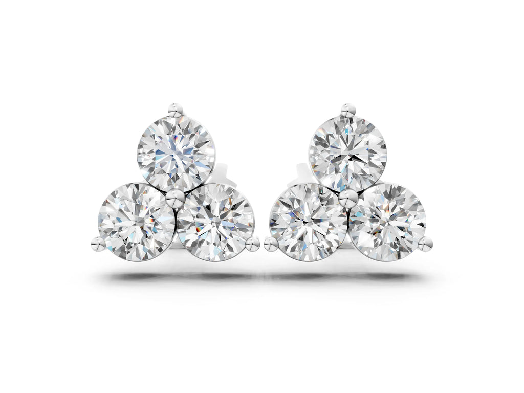 Silver Triangular Cluster Round Diamond Stud Earrings with Prong Setting