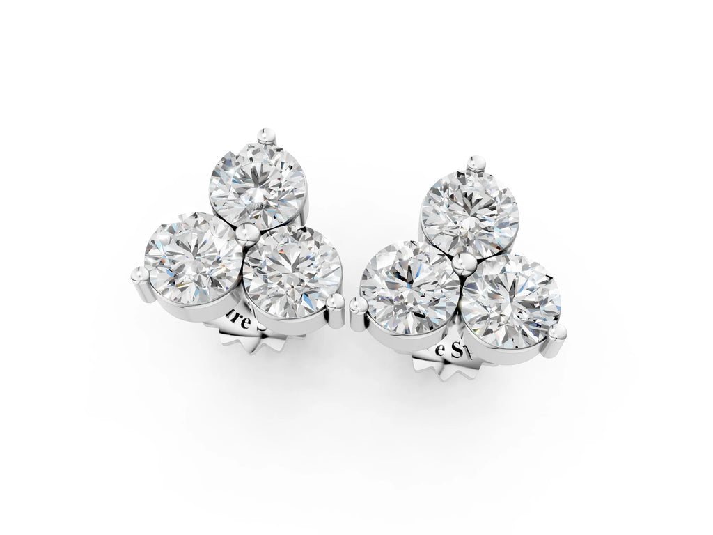 Silver Triangular Cluster Round Diamond Stud Earrings with Prong Setting