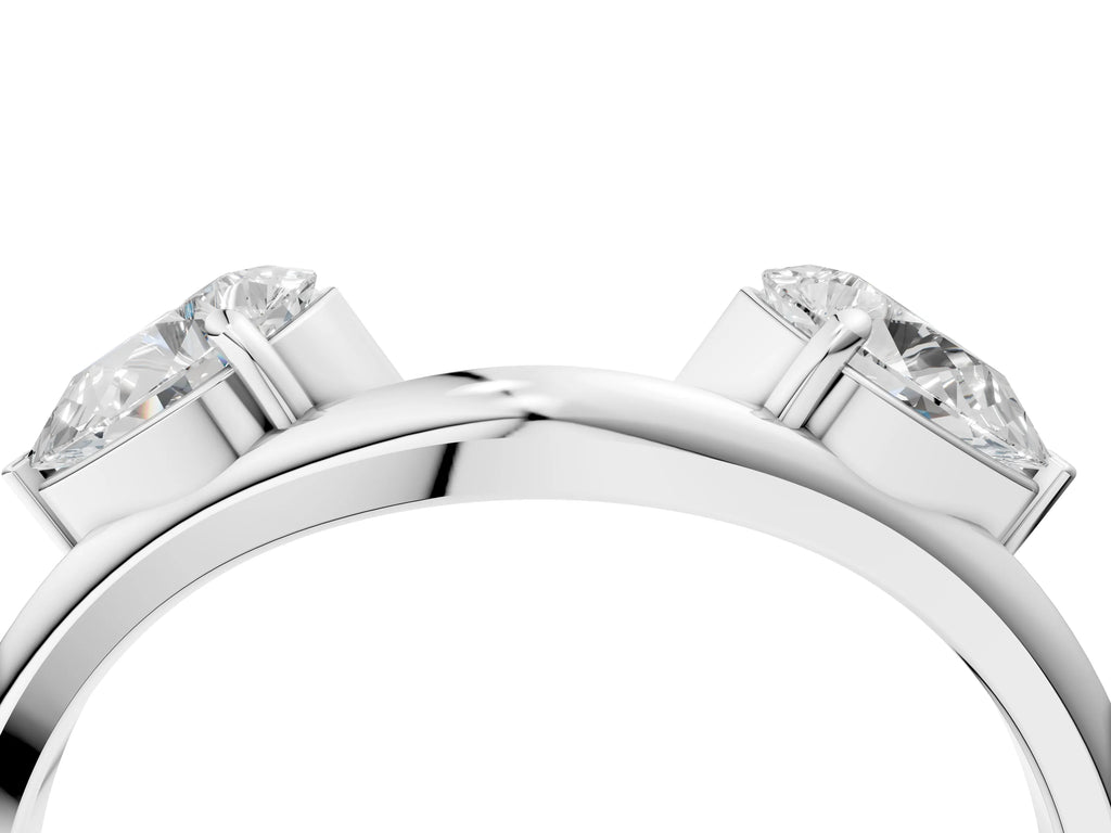 Silver Two-Stone Pear Diamond Bypass Ring with Prong Setting