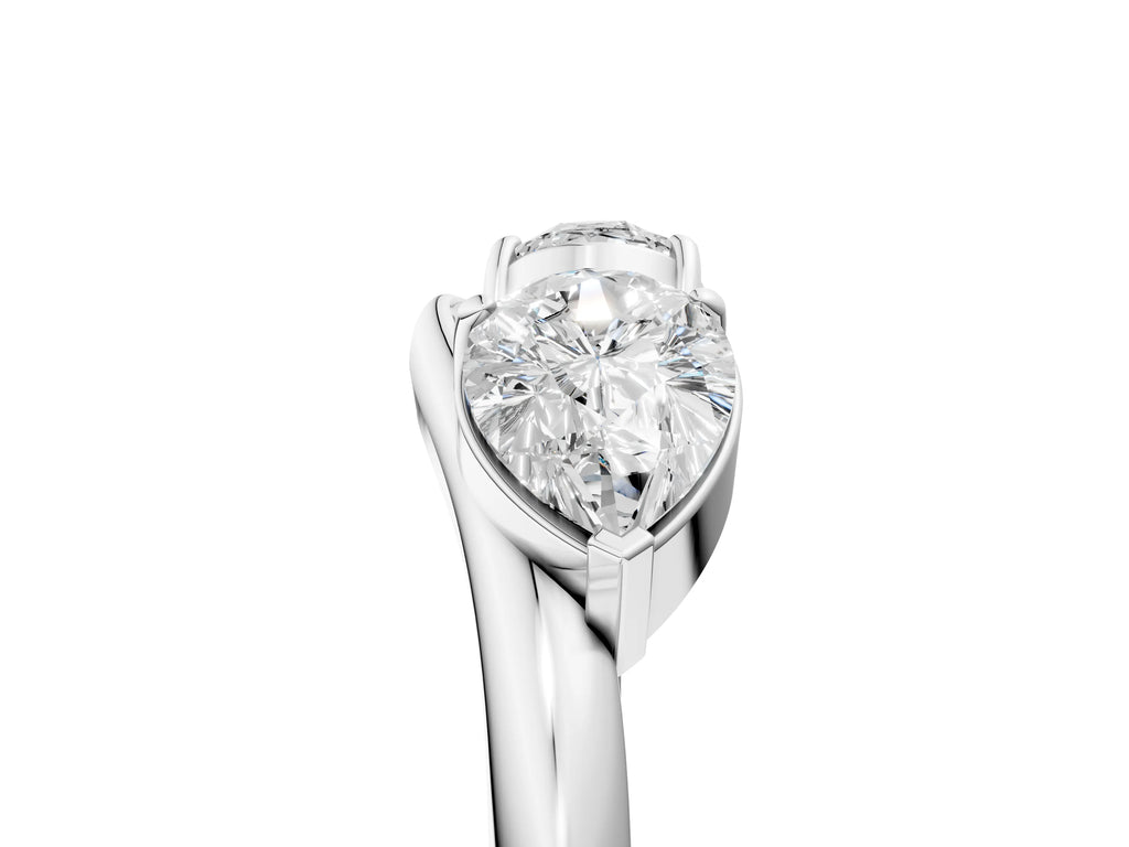 Silver Two-Stone Pear Diamond Bypass Ring with Prong Setting