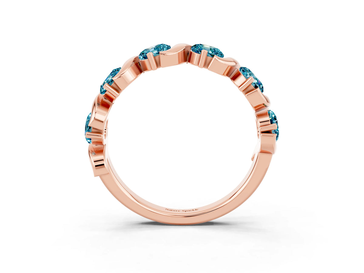 Six-Stone Round Blue Topaz Wave Band in Rose gold with Shared Prong Setting