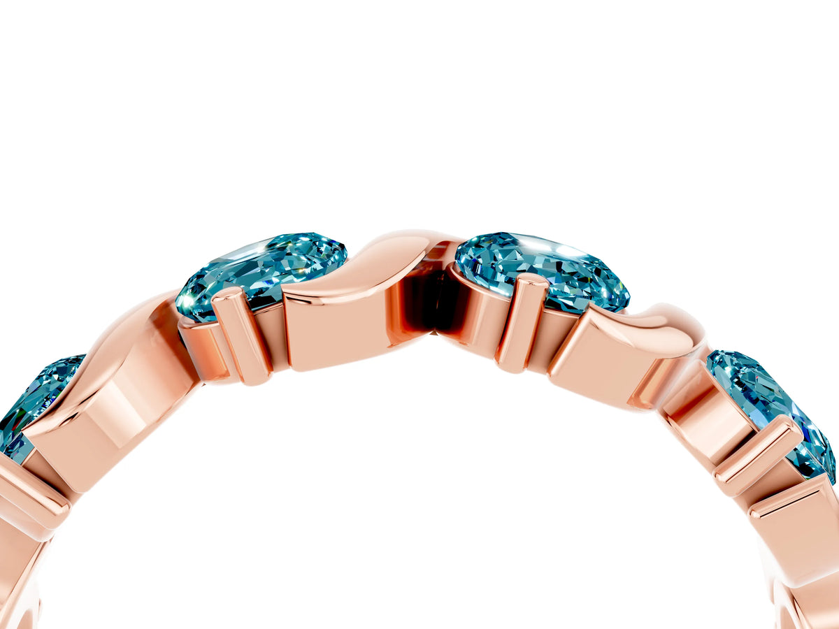 Six-Stone Round Blue Topaz Wave Band in Rose gold with Shared Prong Setting