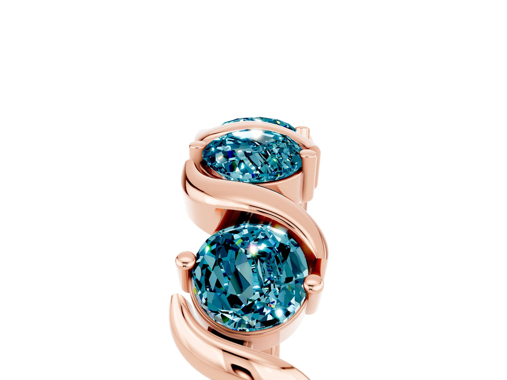 Six-Stone Round Blue Topaz Wave Band in Rose gold with Shared Prong Setting