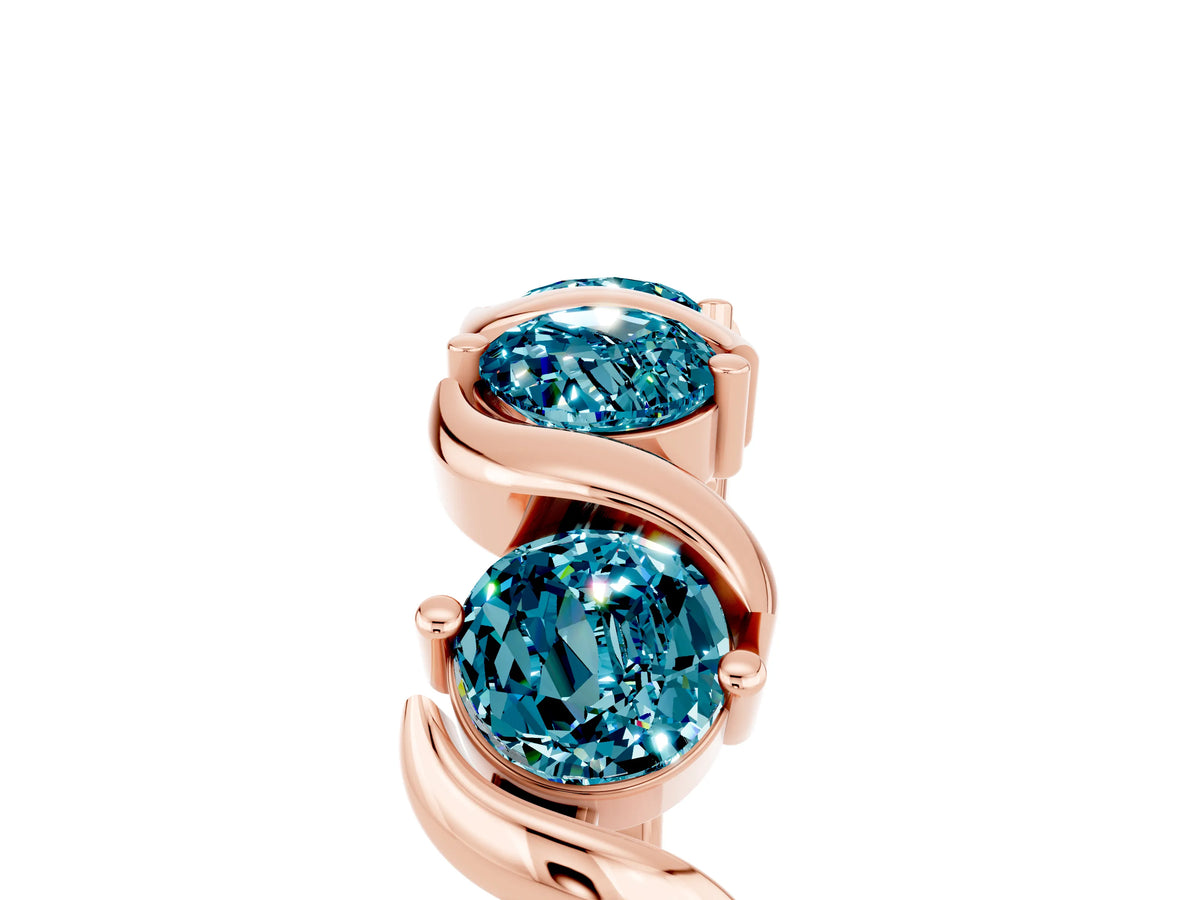 Six-Stone Round Blue Topaz Wave Band in Rose gold with Shared Prong Setting
