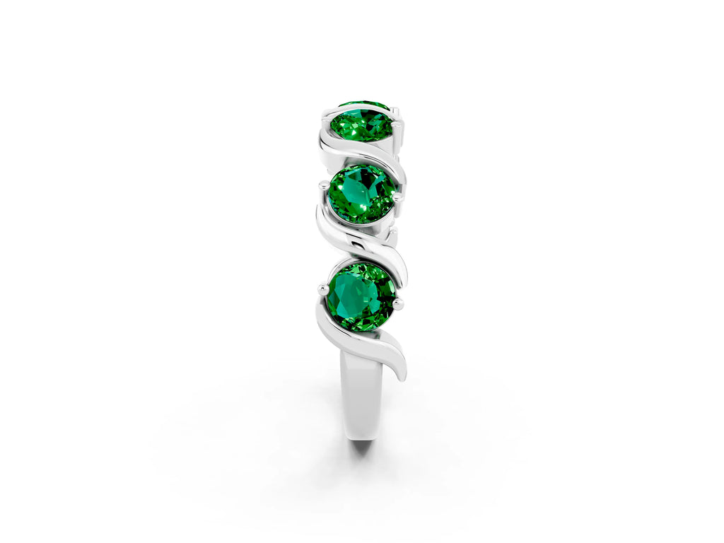 Six-Stone Round Emerald Wave Band in Platinum with Shared Prong Setting