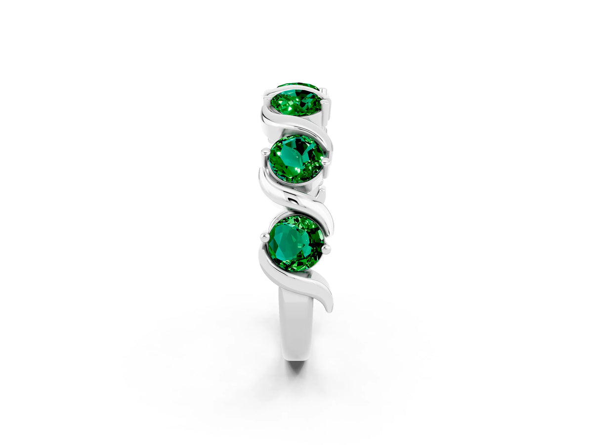 Six-Stone Round Emerald Wave Band in Platinum with Shared Prong Setting