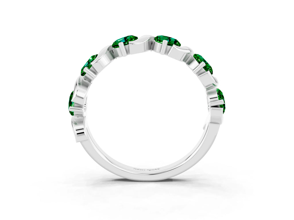 Six-Stone Round Emerald Wave Band in Platinum with Shared Prong Setting