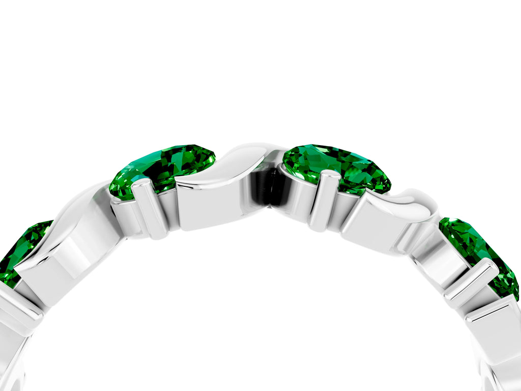 Six-Stone Round Emerald Wave Band in Platinum with Shared Prong Setting