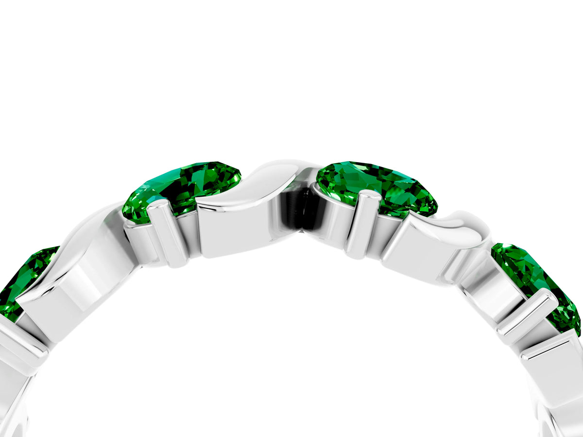 Six-Stone Round Emerald Wave Band in Platinum with Shared Prong Setting