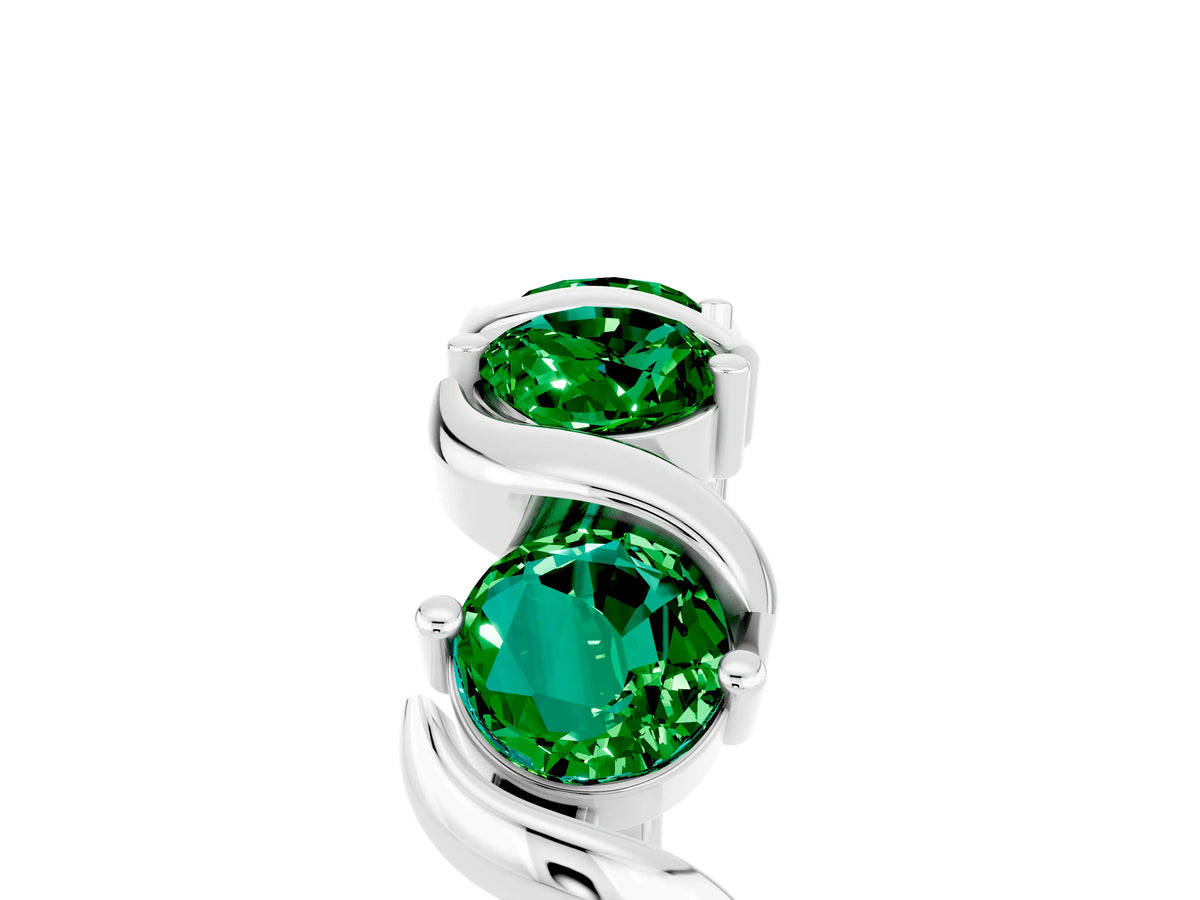 Six-Stone Round Emerald Wave Band in Platinum with Shared Prong Setting