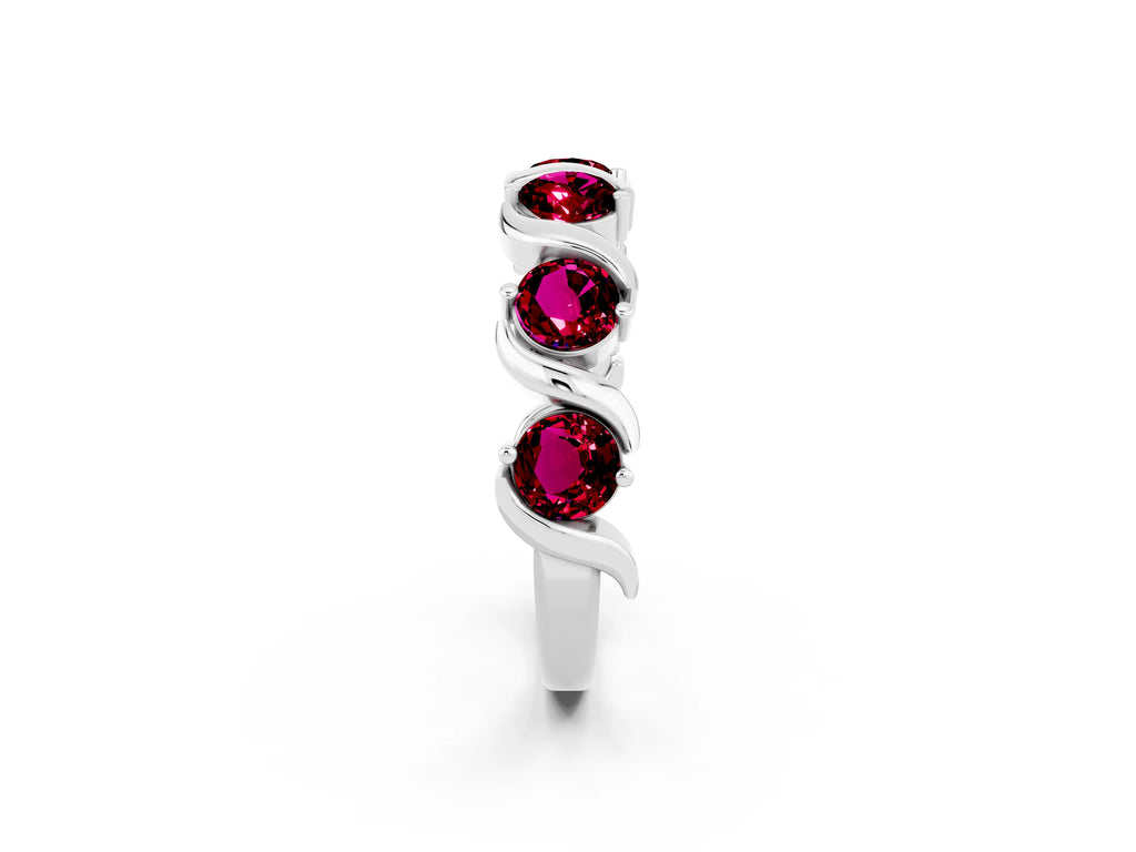 Six-Stone Round Garnet Wave Band in White gold with Shared Prong Setting