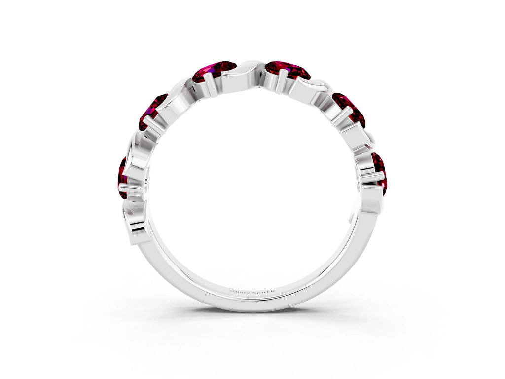 Six-Stone Round Garnet Wave Band in White gold with Shared Prong Setting