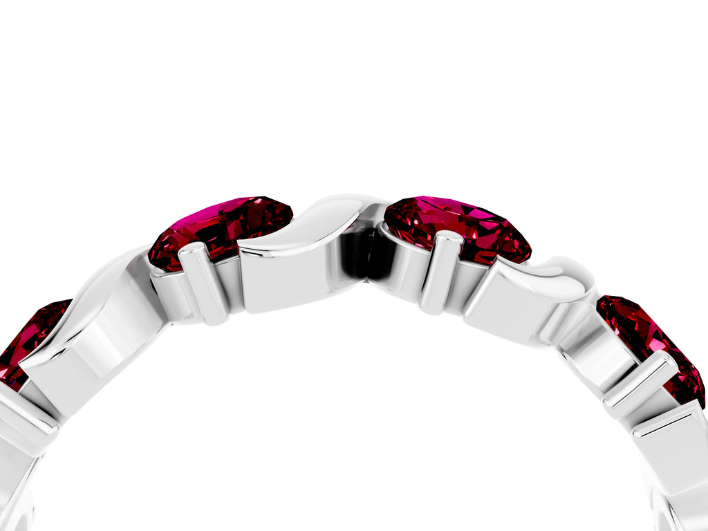 Six-Stone Round Garnet Wave Band in White gold with Shared Prong Setting