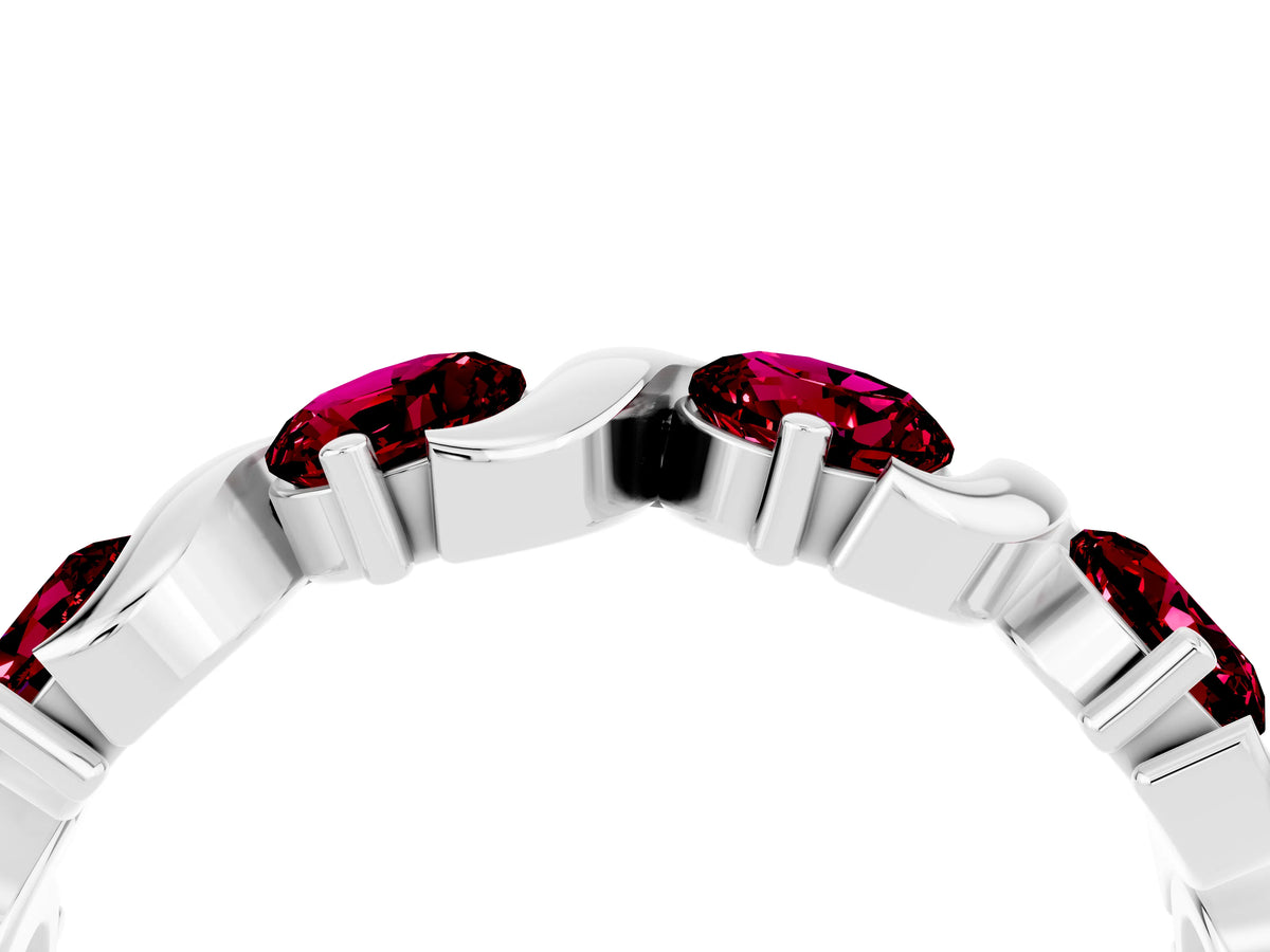 Six-Stone Round Garnet Wave Band in White gold with Shared Prong Setting
