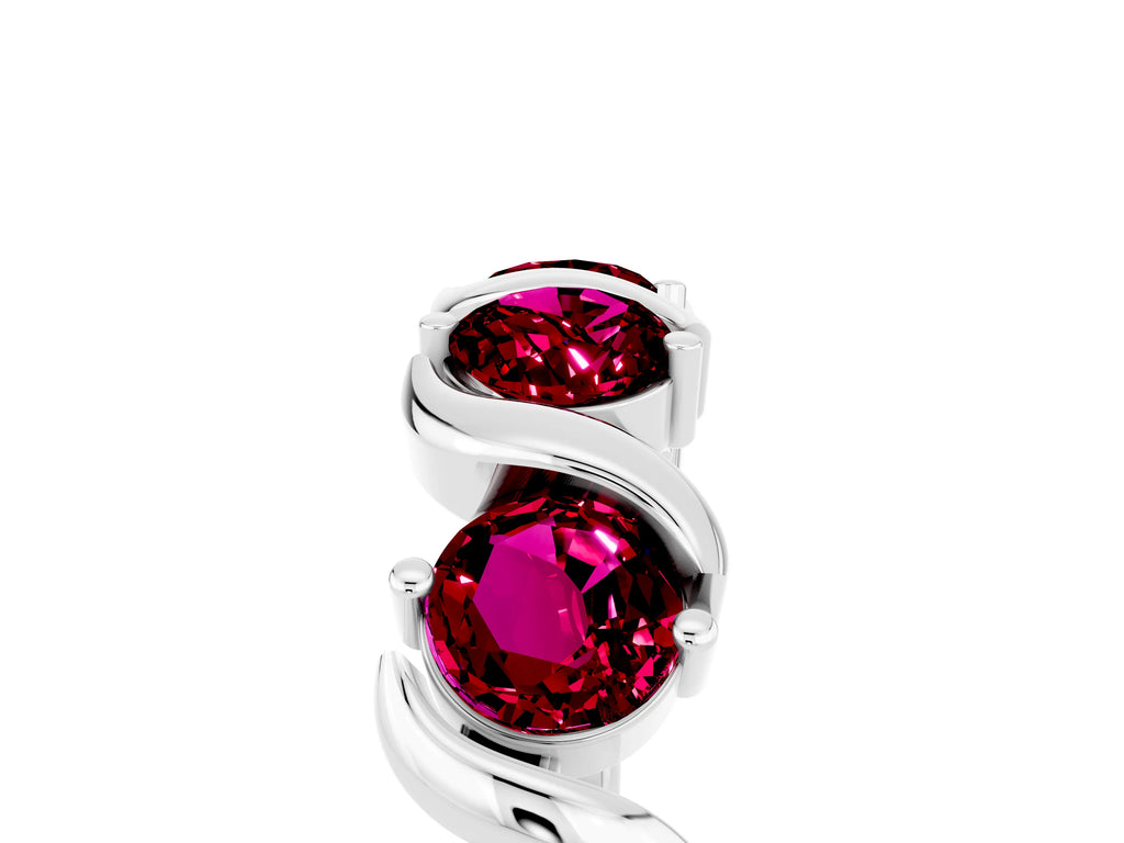 Six-Stone Round Garnet Wave Band in White gold with Shared Prong Setting
