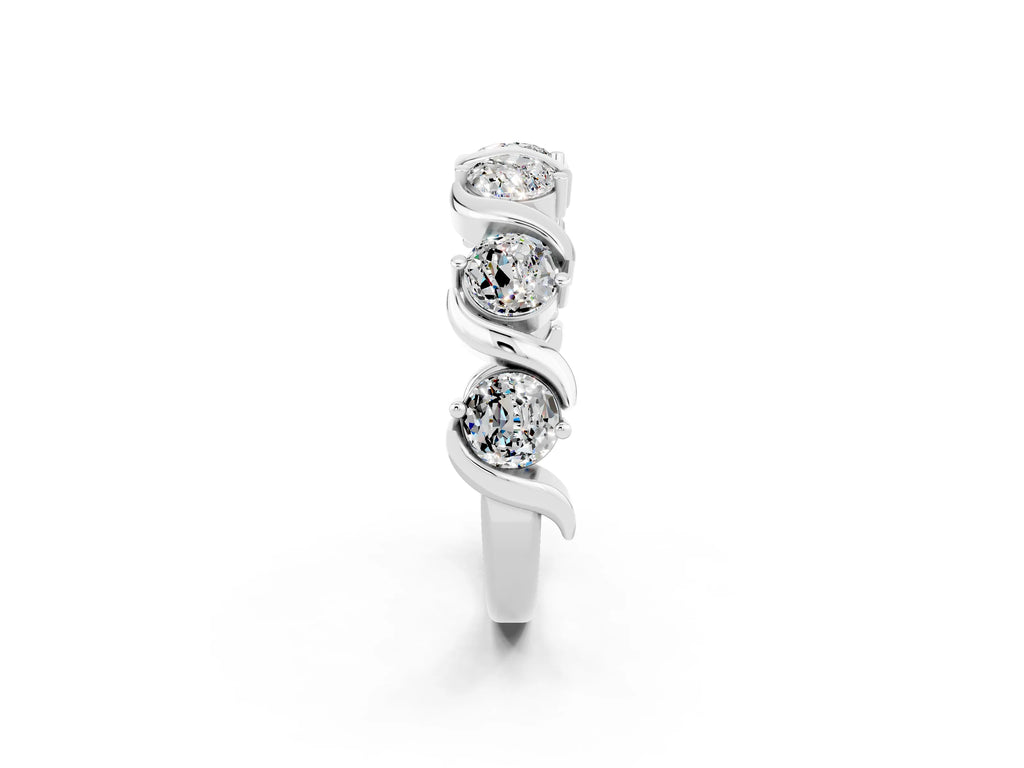 Six-Stone Round Moissanite Wave Band in Platinum with Shared Prong Setting