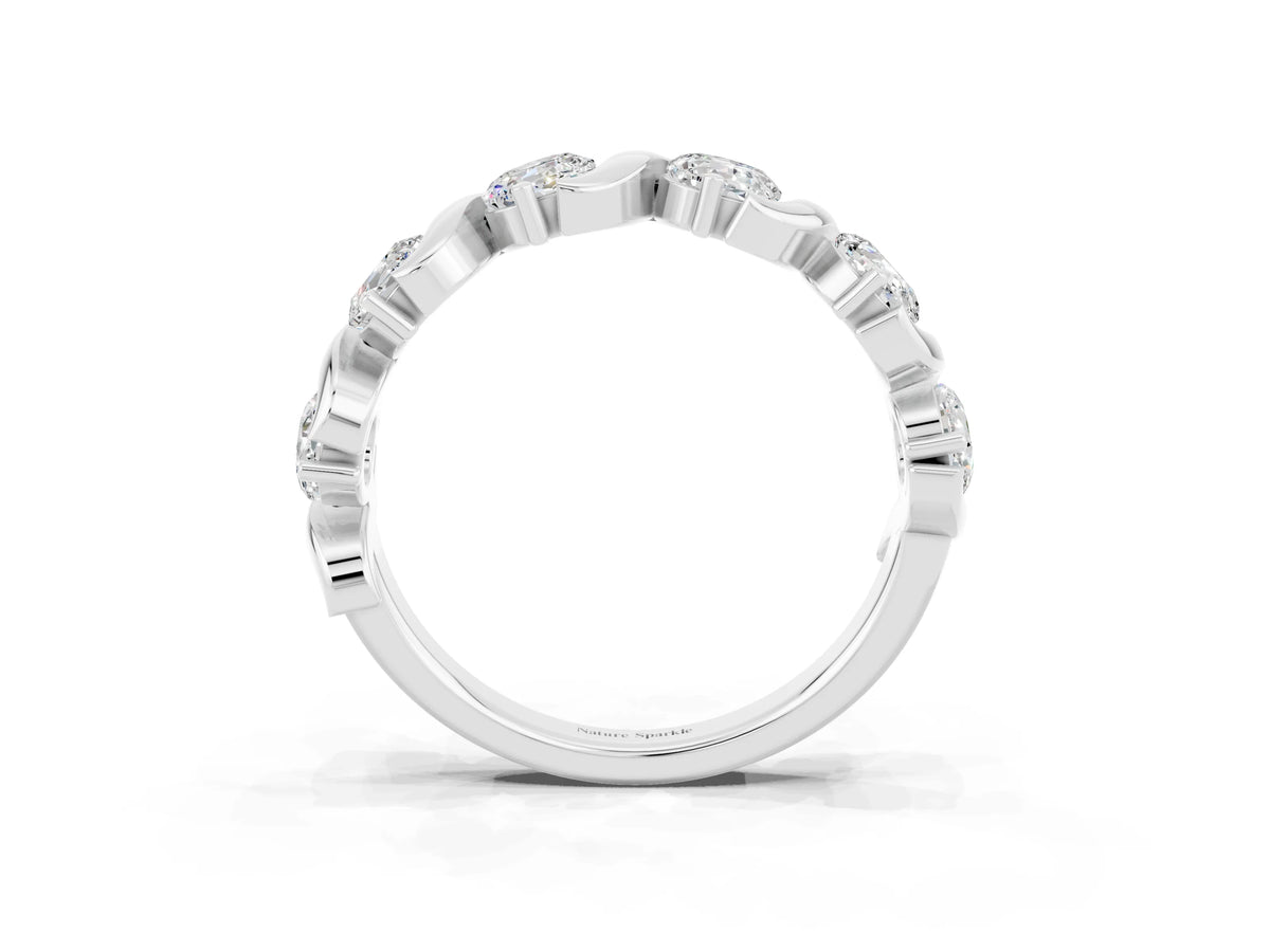 Six-Stone Round Moissanite Wave Band in Platinum with Shared Prong Setting
