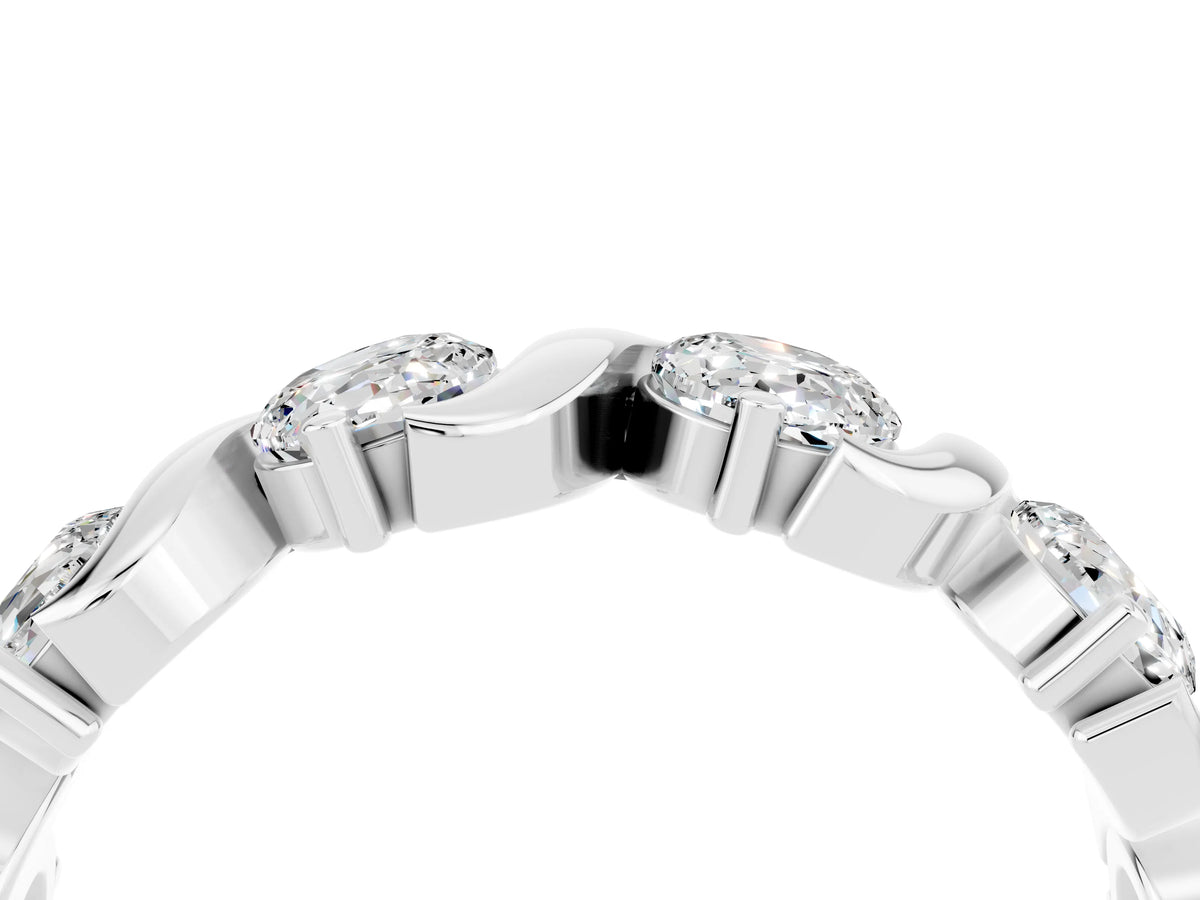 Six-Stone Round Moissanite Wave Band in Platinum with Shared Prong Setting