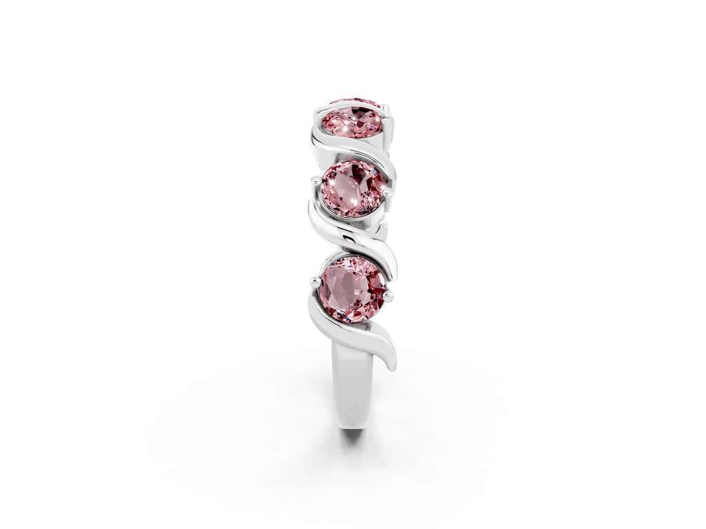 Six-Stone Round Morganite Wave Band in Silver with Shared Prong Setting