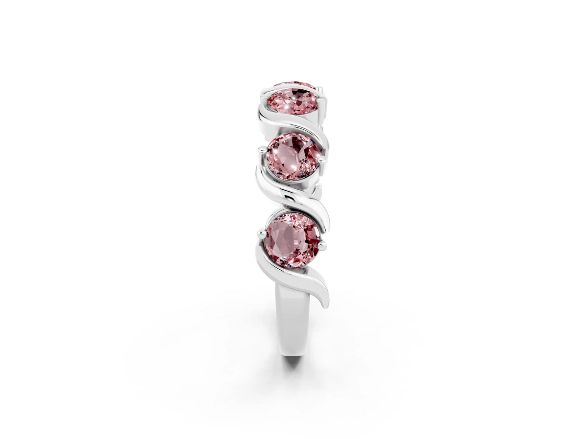 Six-Stone Round Morganite Wave Band in Silver with Shared Prong Setting