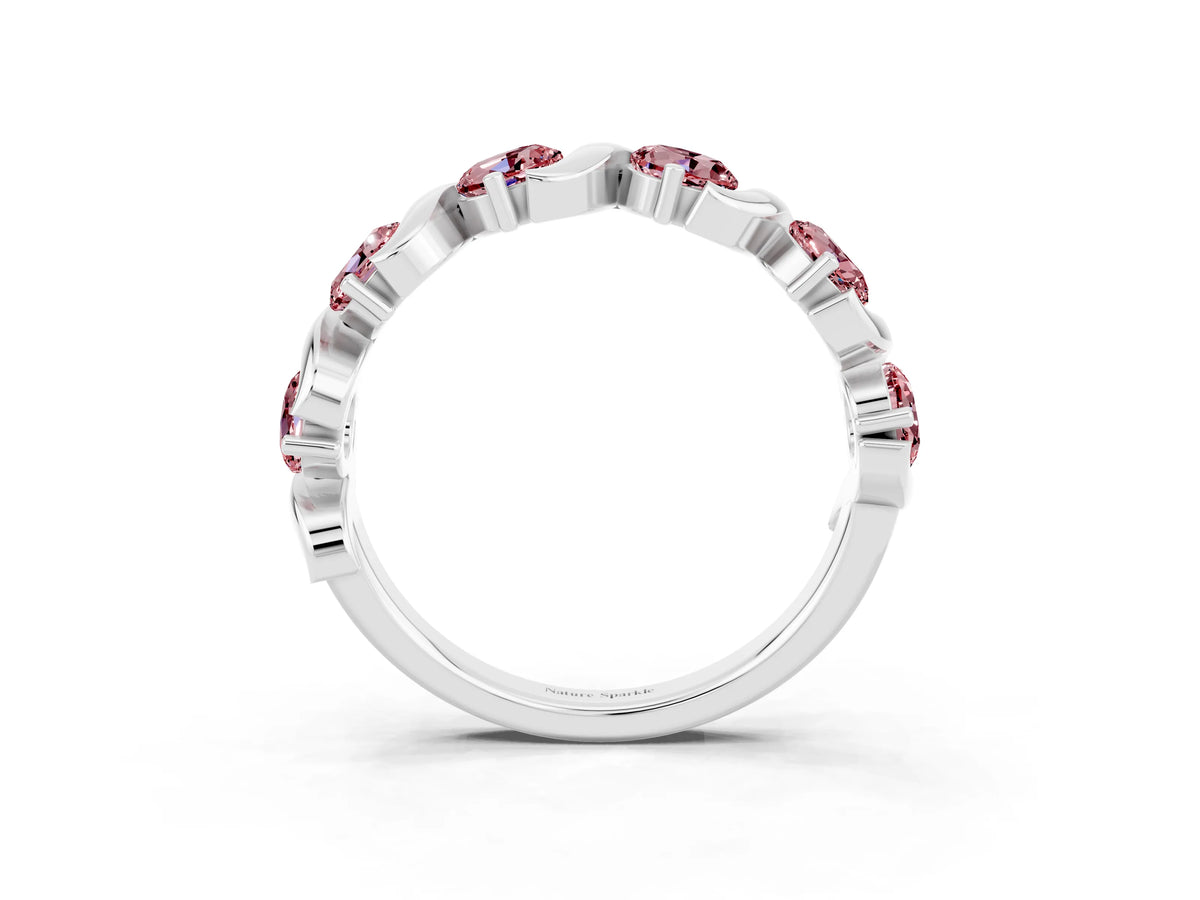 Six-Stone Round Morganite Wave Band in Silver with Shared Prong Setting
