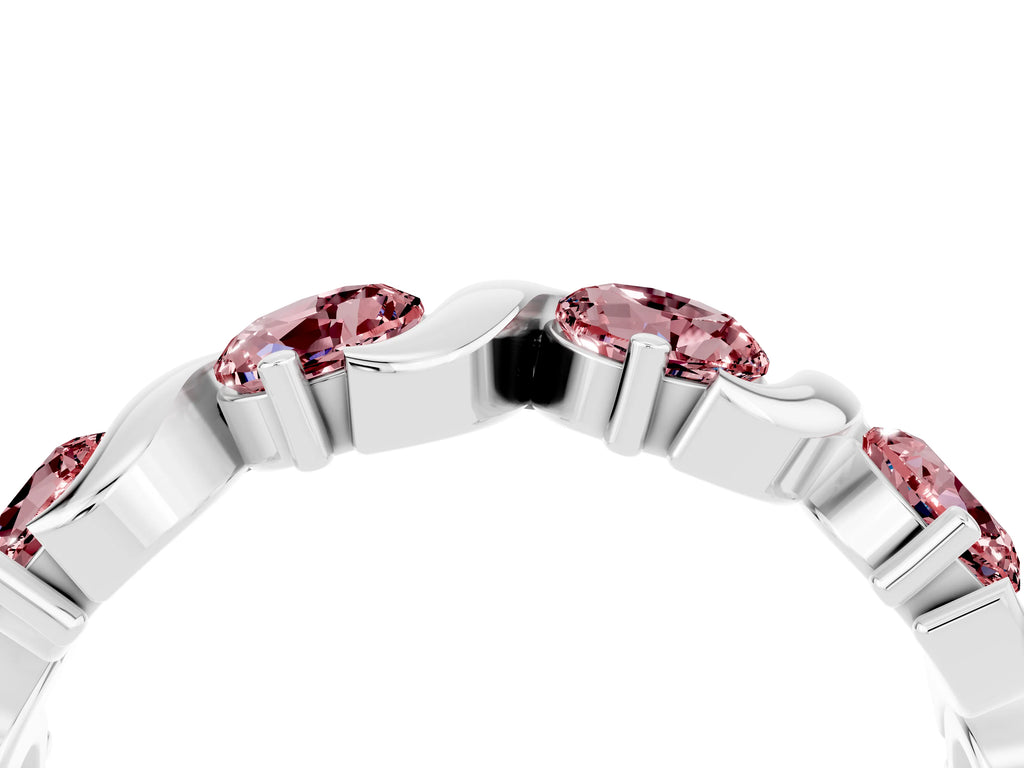 Six-Stone Round Morganite Wave Band in Silver with Shared Prong Setting