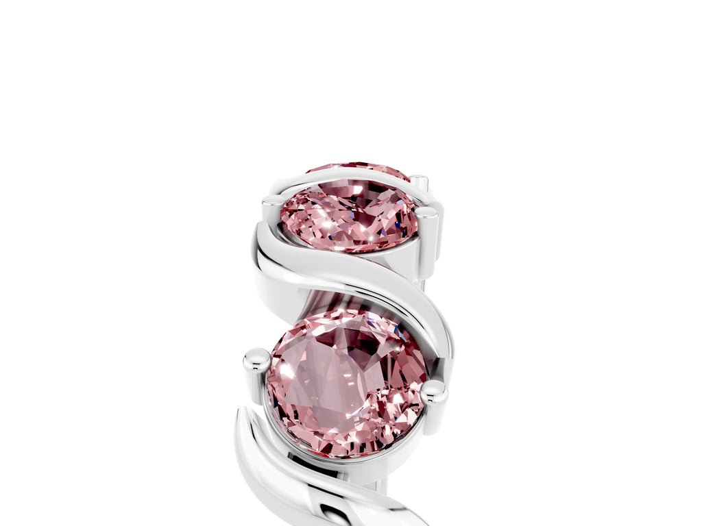 Six-Stone Round Morganite Wave Band in Silver with Shared Prong Setting