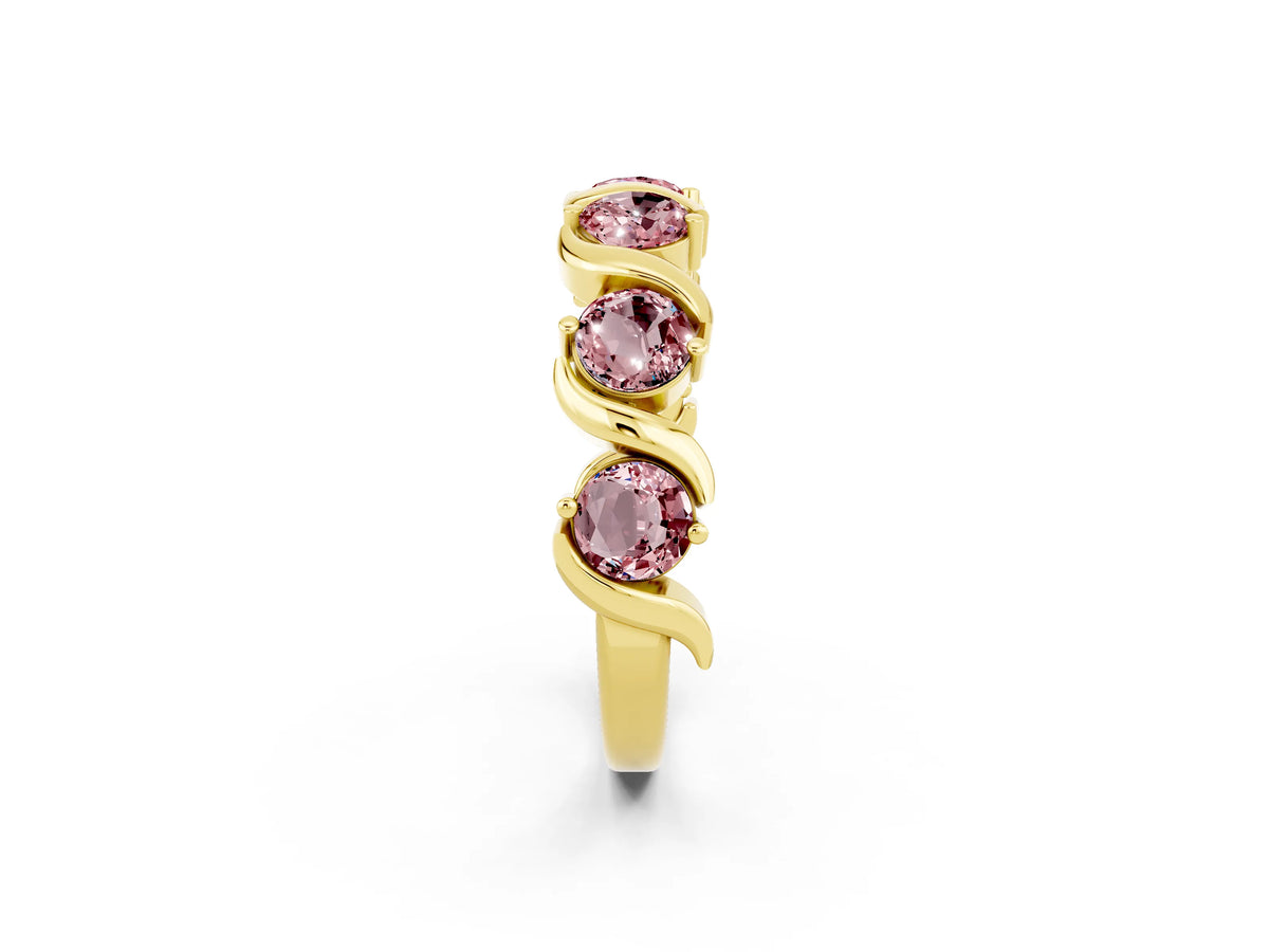 Six-Stone Round Morganite Wave Band in Yellow gold with Shared Prong Setting