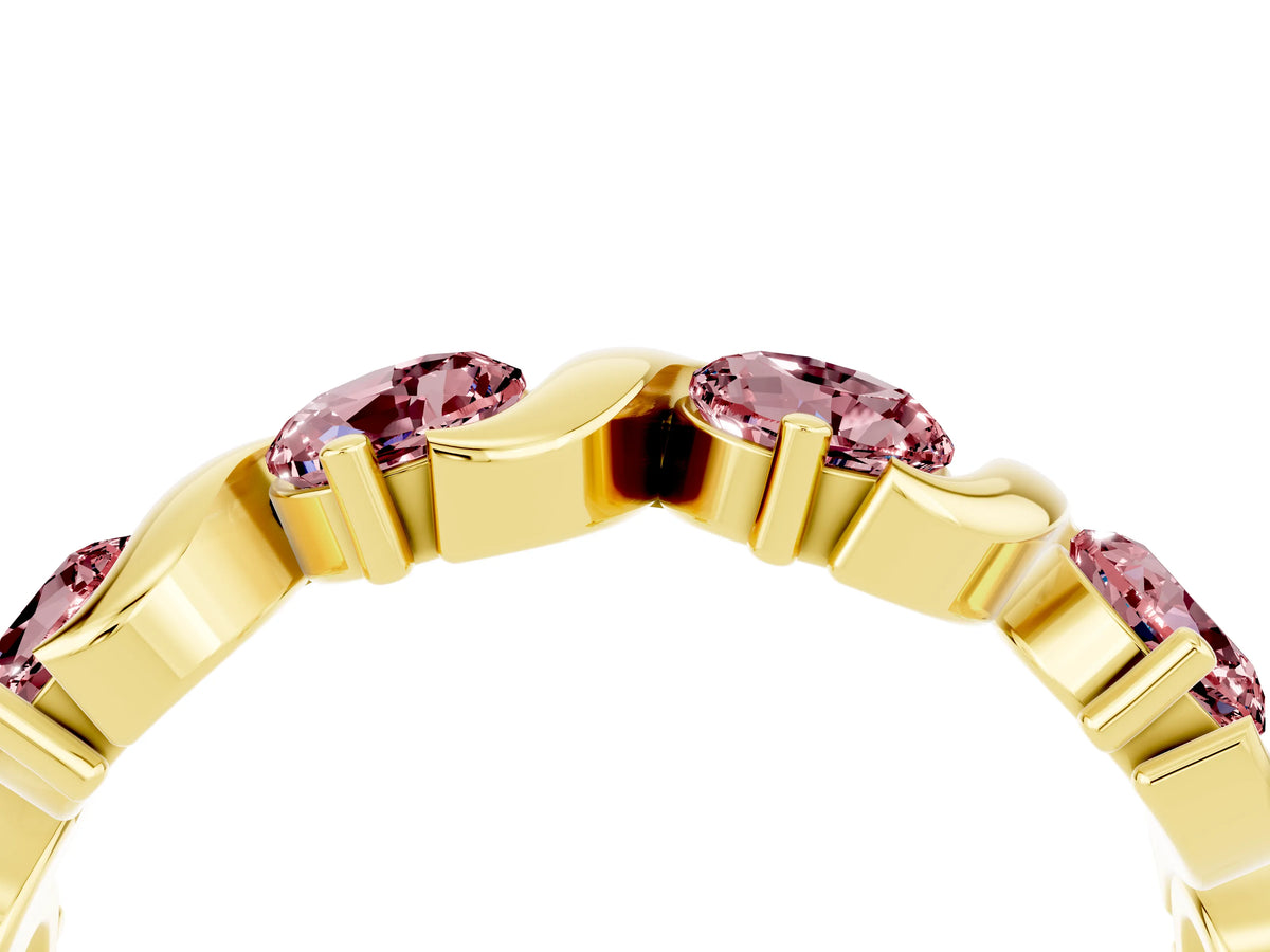 Six-Stone Round Morganite Wave Band in Yellow gold with Shared Prong Setting