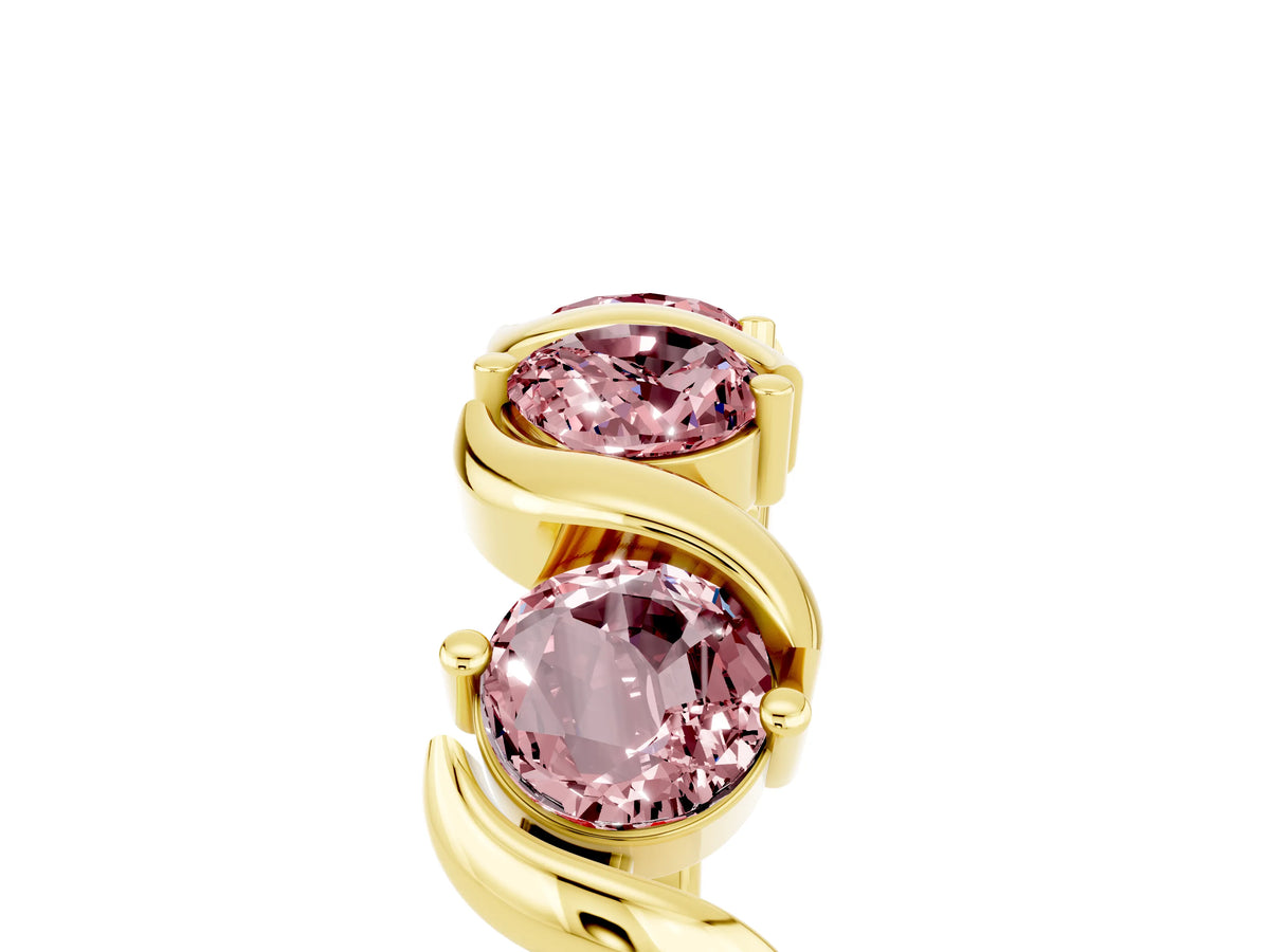 Six-Stone Round Morganite Wave Band in Yellow gold with Shared Prong Setting