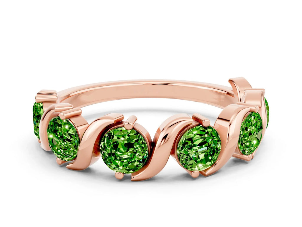 Six-Stone Round Peridot Wave Band in Rose gold with Shared Prong Setting 