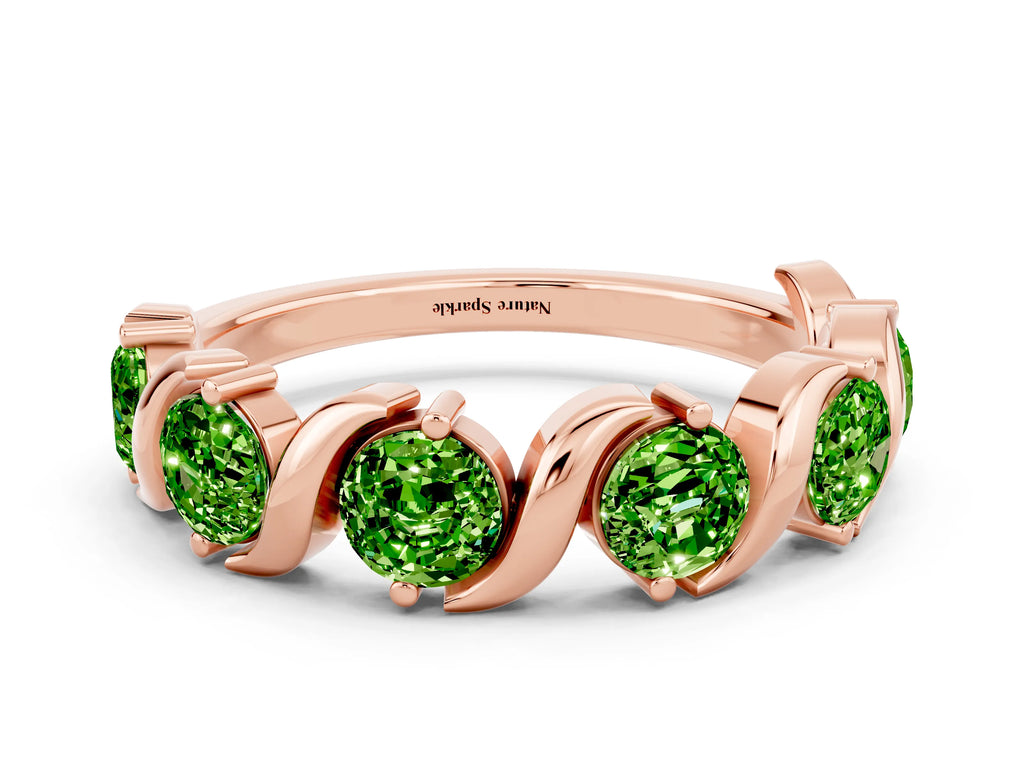 Six-Stone Round Peridot Wave Band in Rose gold with Shared Prong Setting