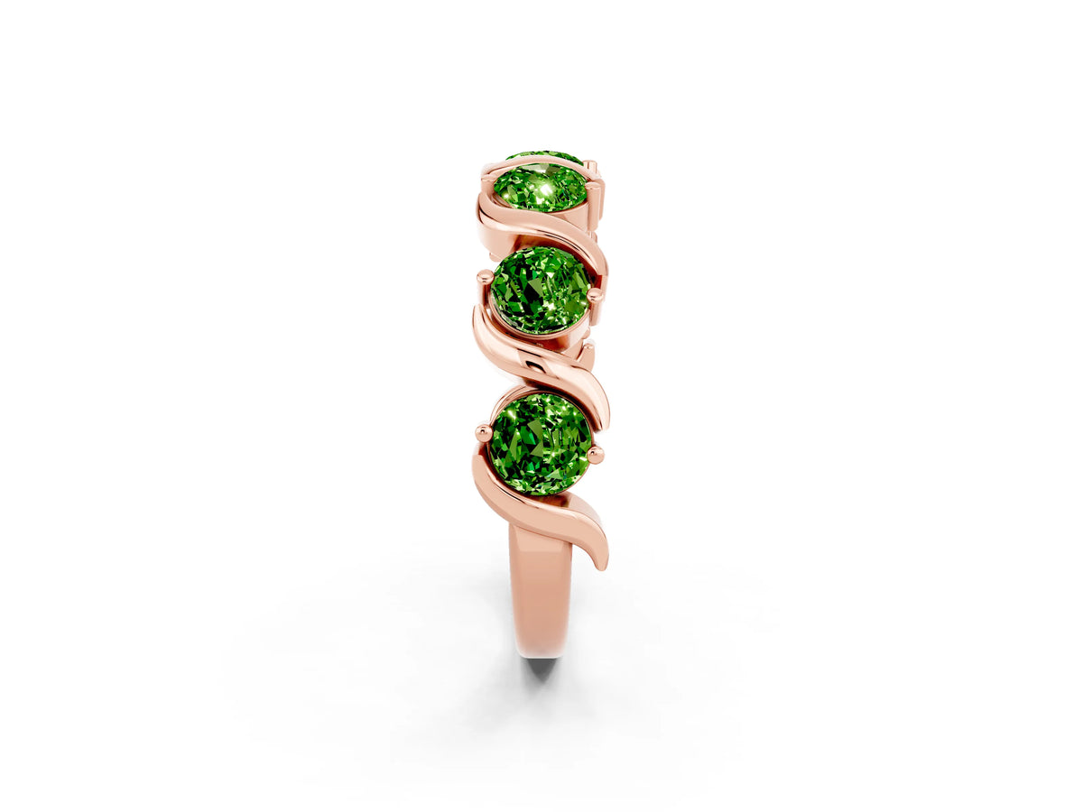 Six-Stone Round Peridot Wave Band in Rose gold with Shared Prong Setting