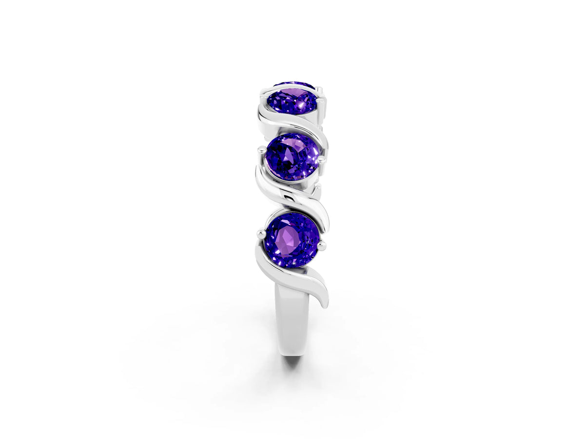 Six-Stone Round Tanzanite Wave Band in Platinum with Shared Prong Setting