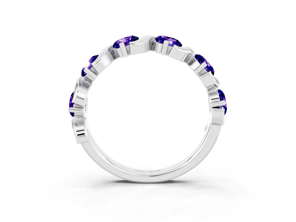 Six-Stone Round Tanzanite Wave Band in Platinum with Shared Prong Setting