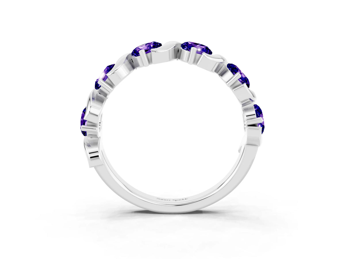 Six-Stone Round Tanzanite Wave Band in Platinum with Shared Prong Setting