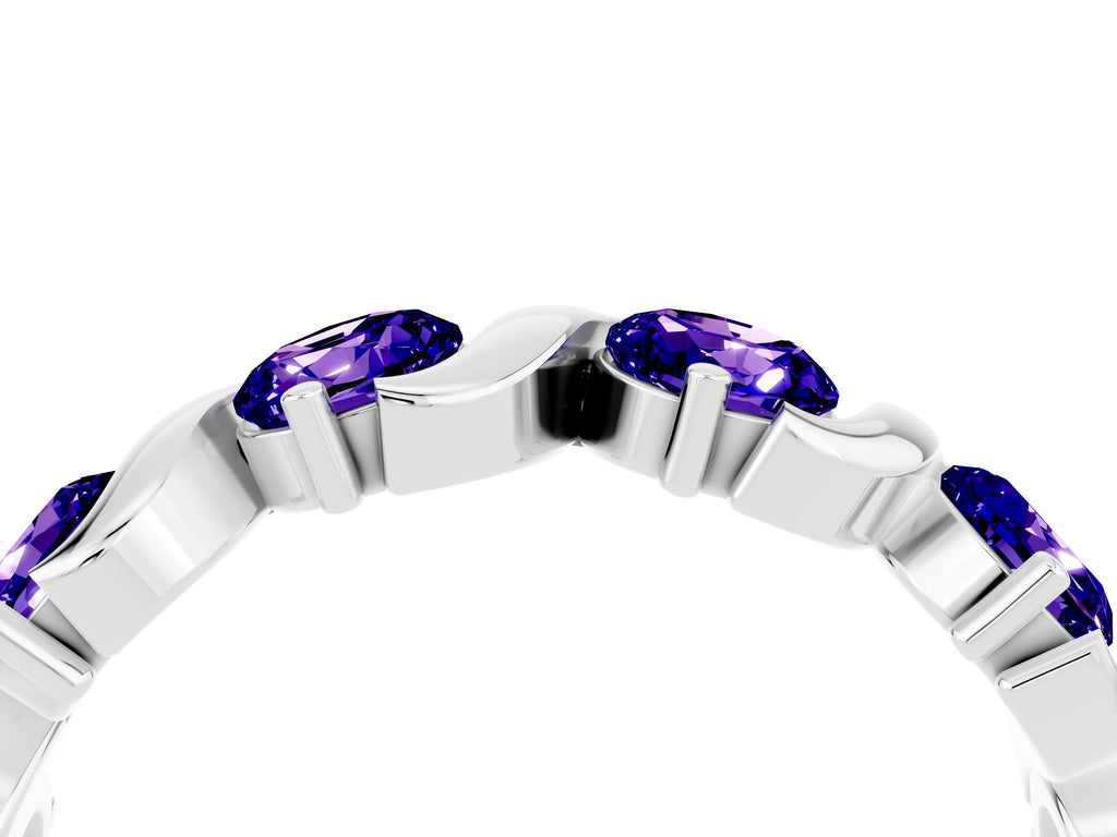 Six-Stone Round Tanzanite Wave Band in Platinum with Shared Prong Setting