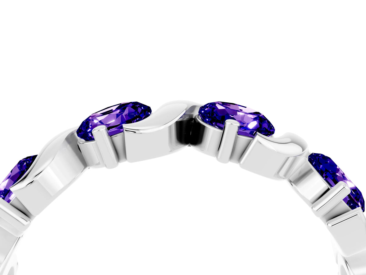 Six-Stone Round Tanzanite Wave Band in Platinum with Shared Prong Setting