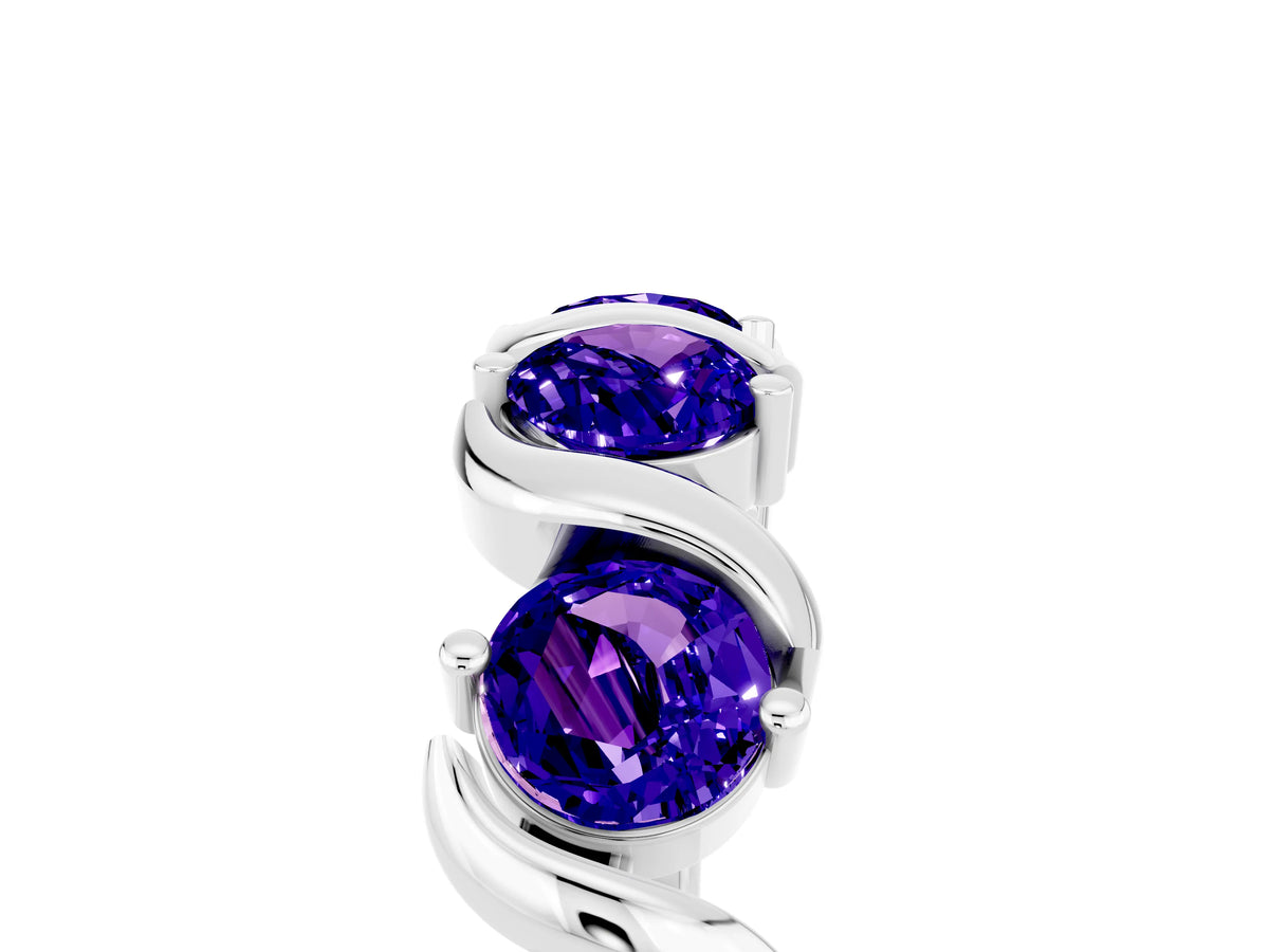 Six-Stone Round Tanzanite Wave Band in Platinum with Shared Prong Setting