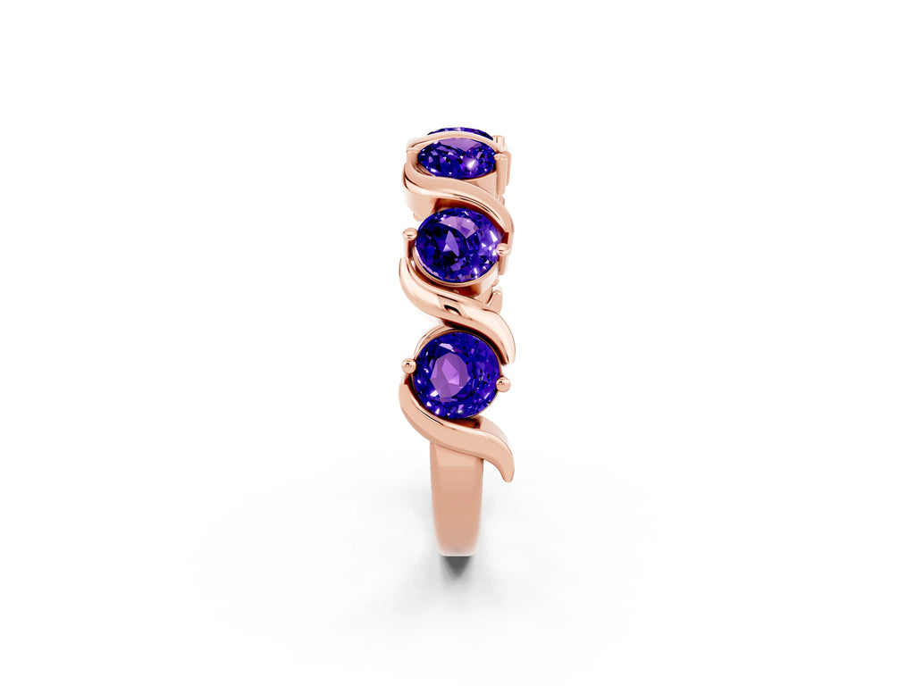 Six-Stone Round Tanzanite Wave Band in Rose gold with Shared Prong Setting