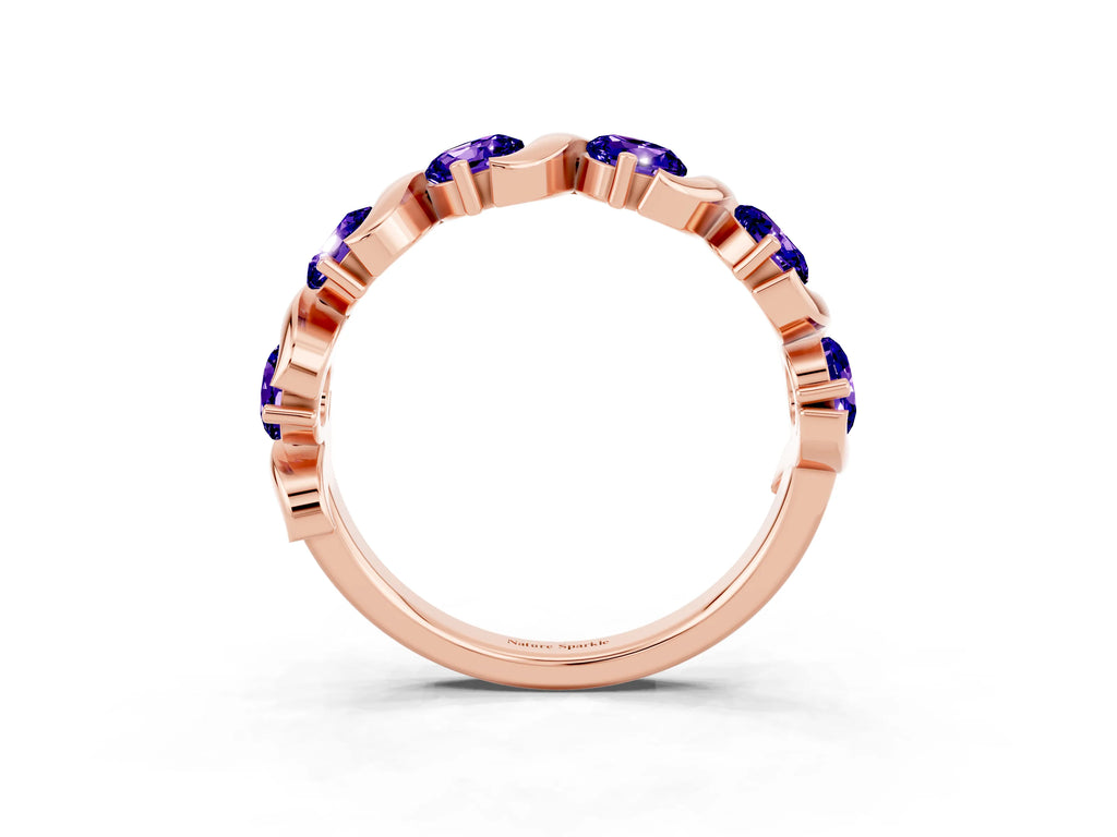 Six-Stone Round Tanzanite Wave Band in Rose gold with Shared Prong Setting