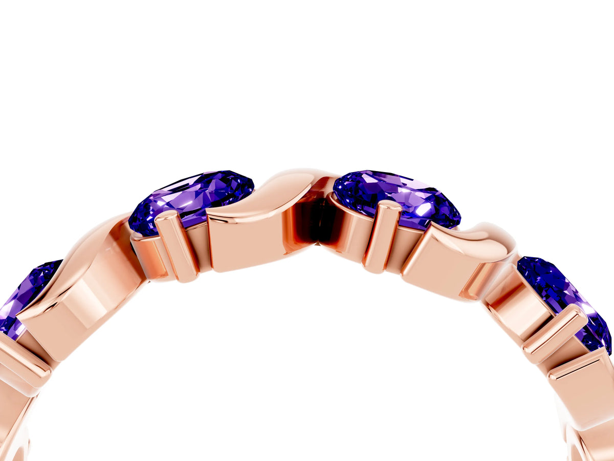 Six-Stone Round Tanzanite Wave Band in Rose gold with Shared Prong Setting