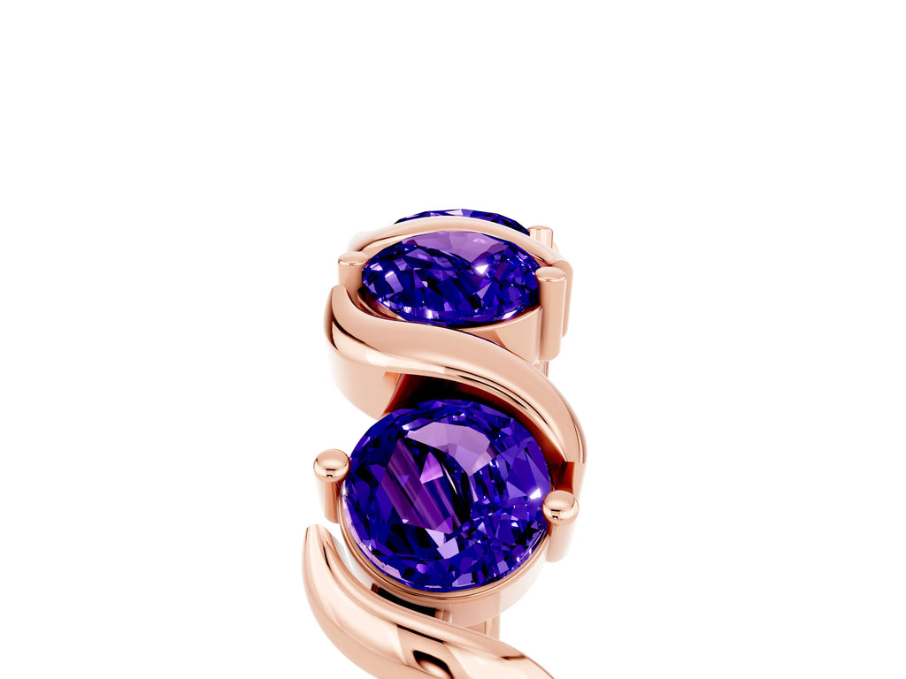 Six-Stone Round Tanzanite Wave Band in Rose gold with Shared Prong Setting