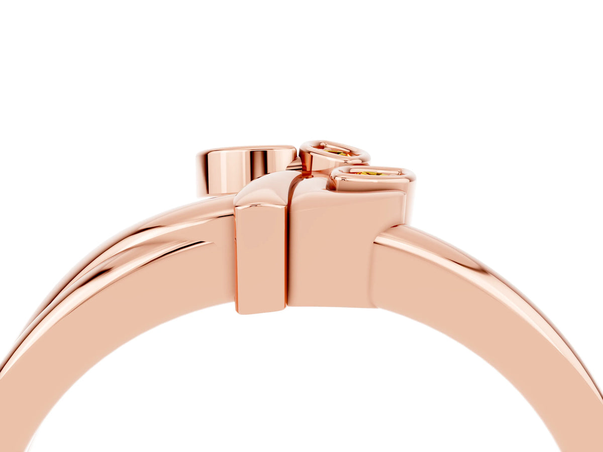 Three-Stone Round Citrine Leaf Bypass Ring in Rose gold with Bezel Setting