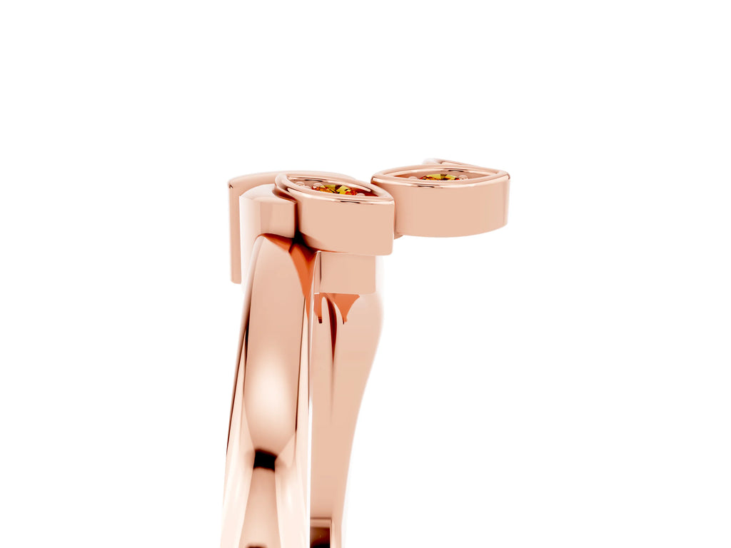 Three-Stone Round Citrine Leaf Bypass Ring in Rose gold with Bezel Setting