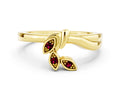 Three-Stone Round Garnet Leaf Bypass Ring in Yellow gold with Bezel Setting